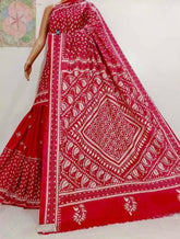 Strawberry Pink Kantha Stitch Bangalore Silk Saree with Multicolor Design - Festive - Saree - Aakritee - S10662